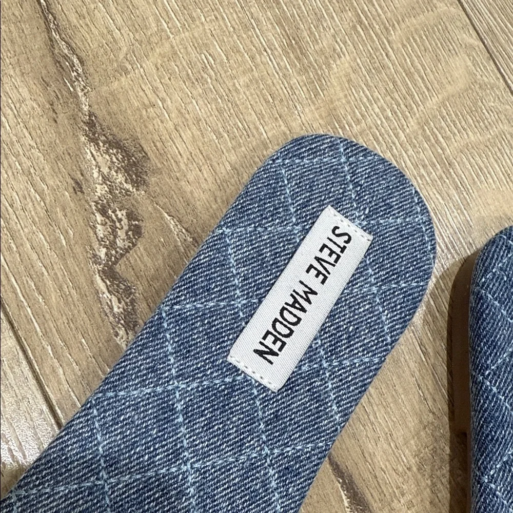 Steve Madden Denim Sandals with Embellished Buckle - Picture 2 of 4